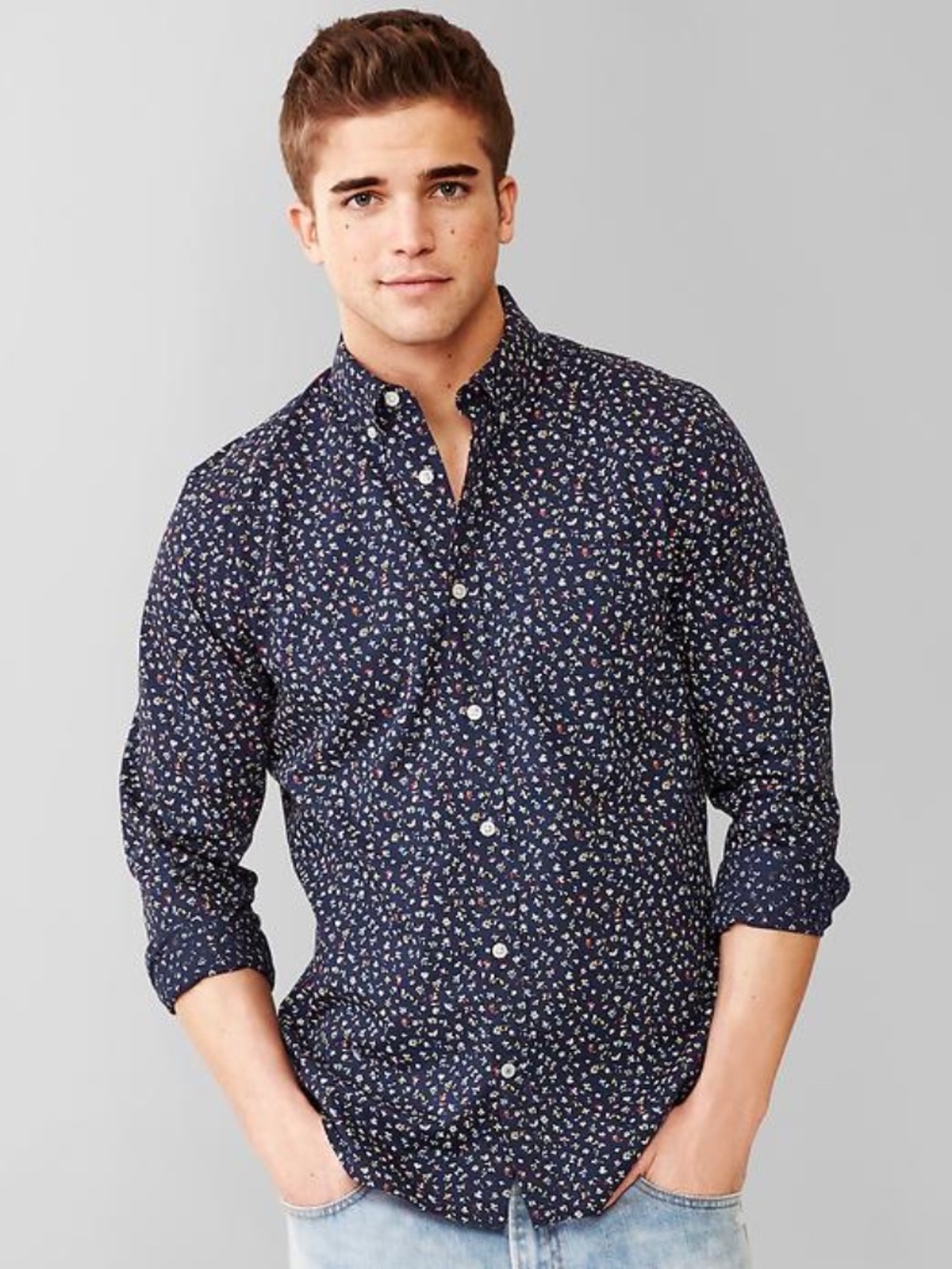 GAP Lived-In Meadow Floral Print Button Down Oxford Shirt